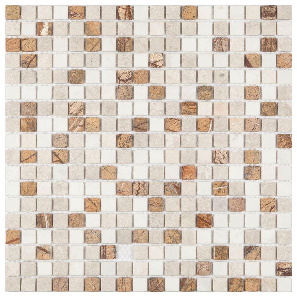Pastilha de Mármore Slim Glass Mosaic Branco/Marrom/Cinza