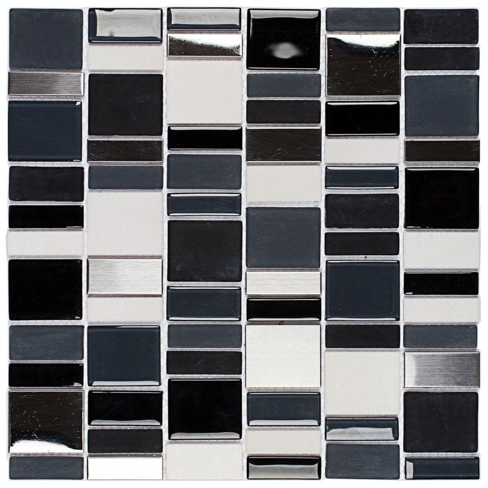 Pastilha de Vidro e Inox Petrus 30,3 x 30cm Branco/Preto