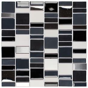 Pastilha de Vidro e Inox Petrus 30,3 x 30cm Branco/Preto