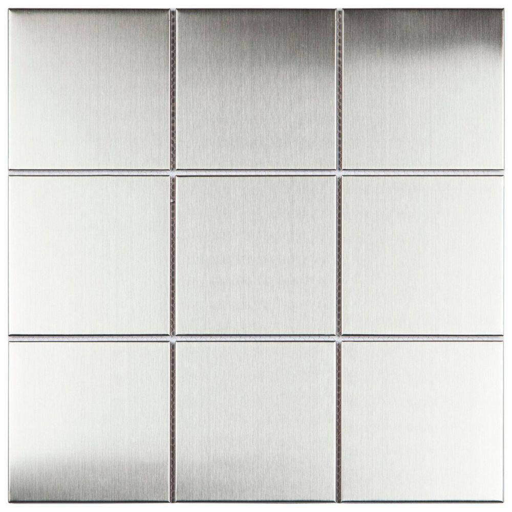 Pastilha de Aço Inox Metal Glass Mosaic Prata Escovado