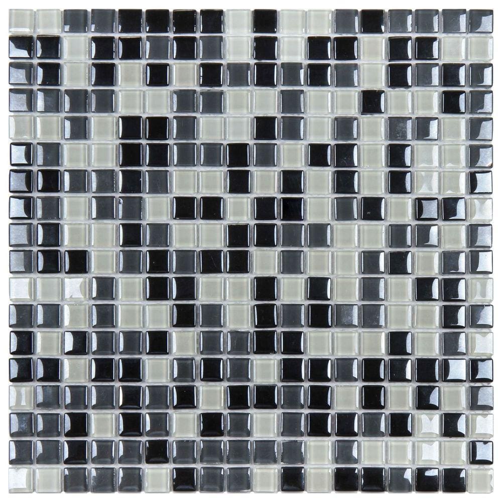 Pastilha de Vidro Miscelanea Metal 30x30cm 1,5x1,5 Preto/Branco/Cinza