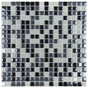 Pastilha de Vidro Miscelanea Metal 30x30cm 1,5x1,5 Preto/Branco/Cinza