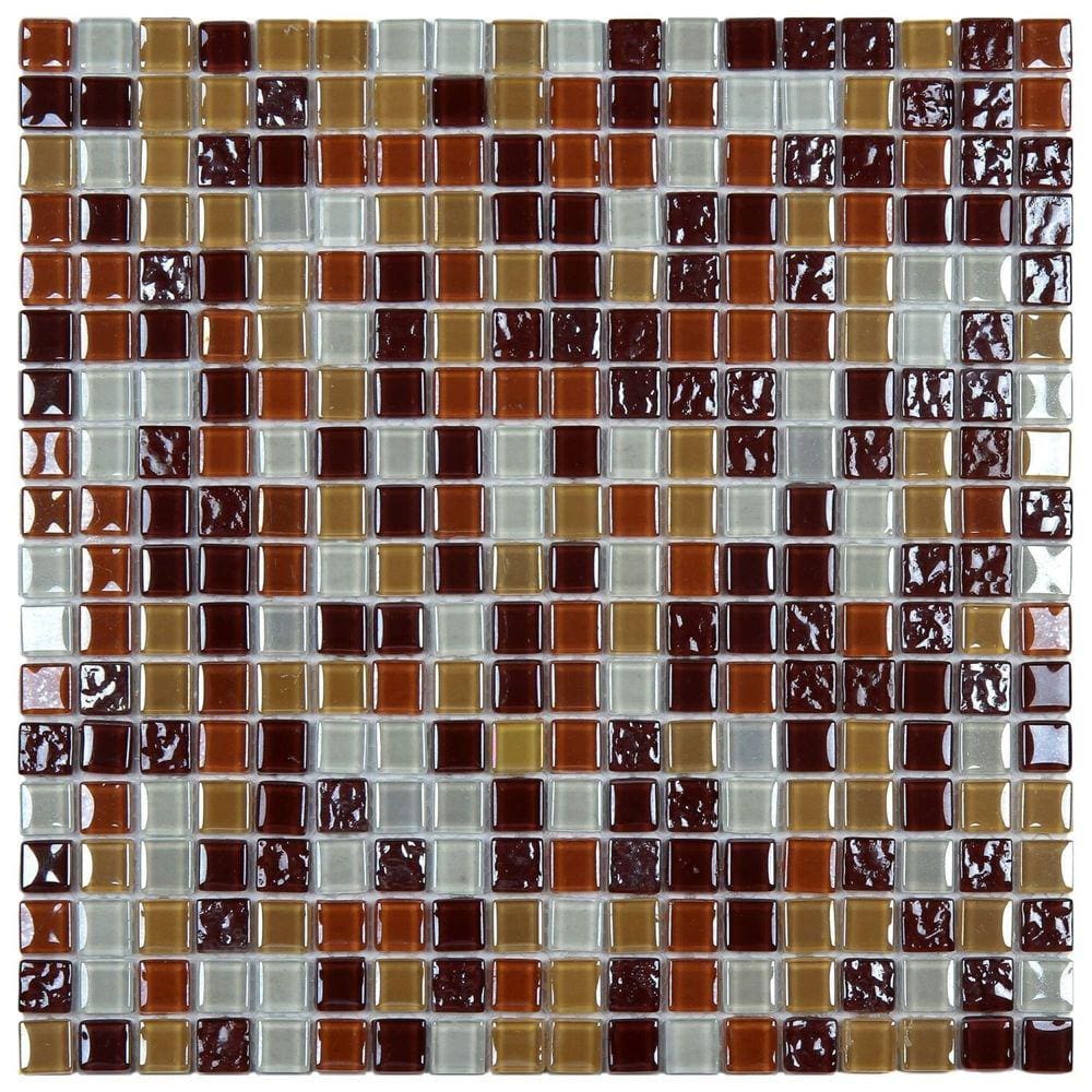 Pastilha de Vidro Miscelanea Metal 30x30cm 1,5x1,5 Bege/Branco