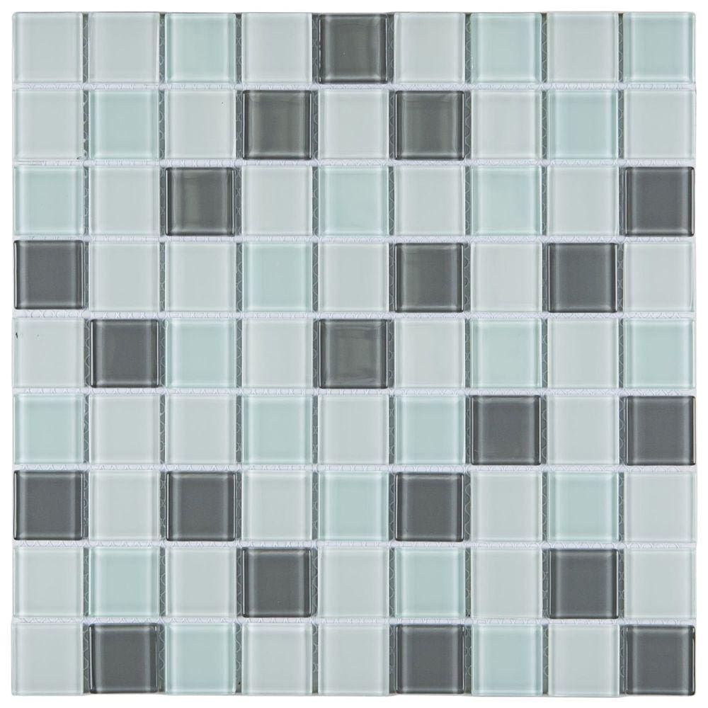 Pastilha de Vidro Cristal Miscelanea 29,2x29,2cm Cinza/Branco