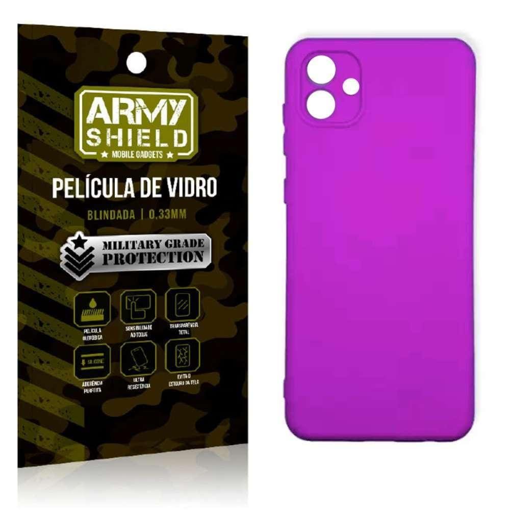 Capinha Pink Silicone Samsung A04e + Película 3D ArmyShield