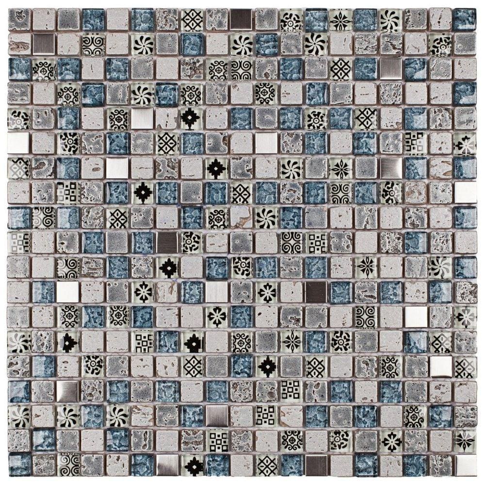 Pastilha de Mármore com Vidro e Metal Machhu Picchu Cinza/Azul/Metal