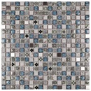 Pastilha de Mármore com Vidro e Metal Machhu Picchu Cinza/Azul/Metal
