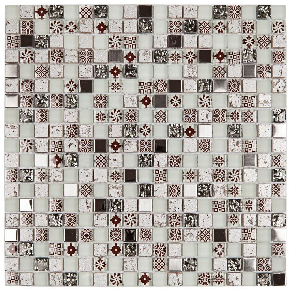 Pastilha de Mármore com Vidro e Metal Machhu Picchu Branco/Vermelho/Metal