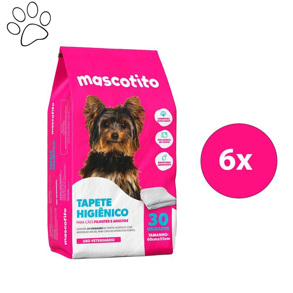 Kit 6 Tapetes Higiênicos Cães Mascotito C/30 Unidades