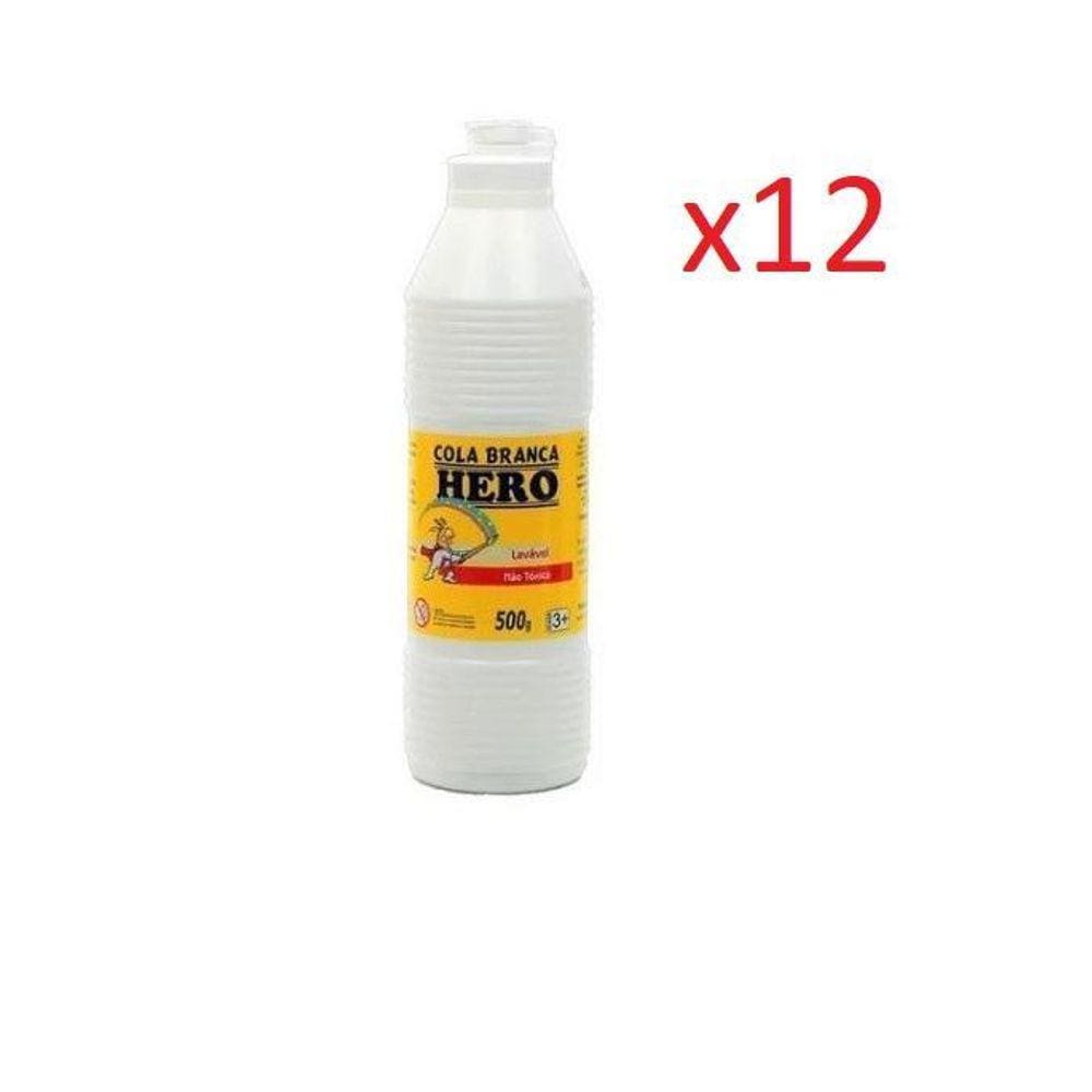 Cola Branca Escolar 500Gr - Marca Hero - Kit 12 Frascos