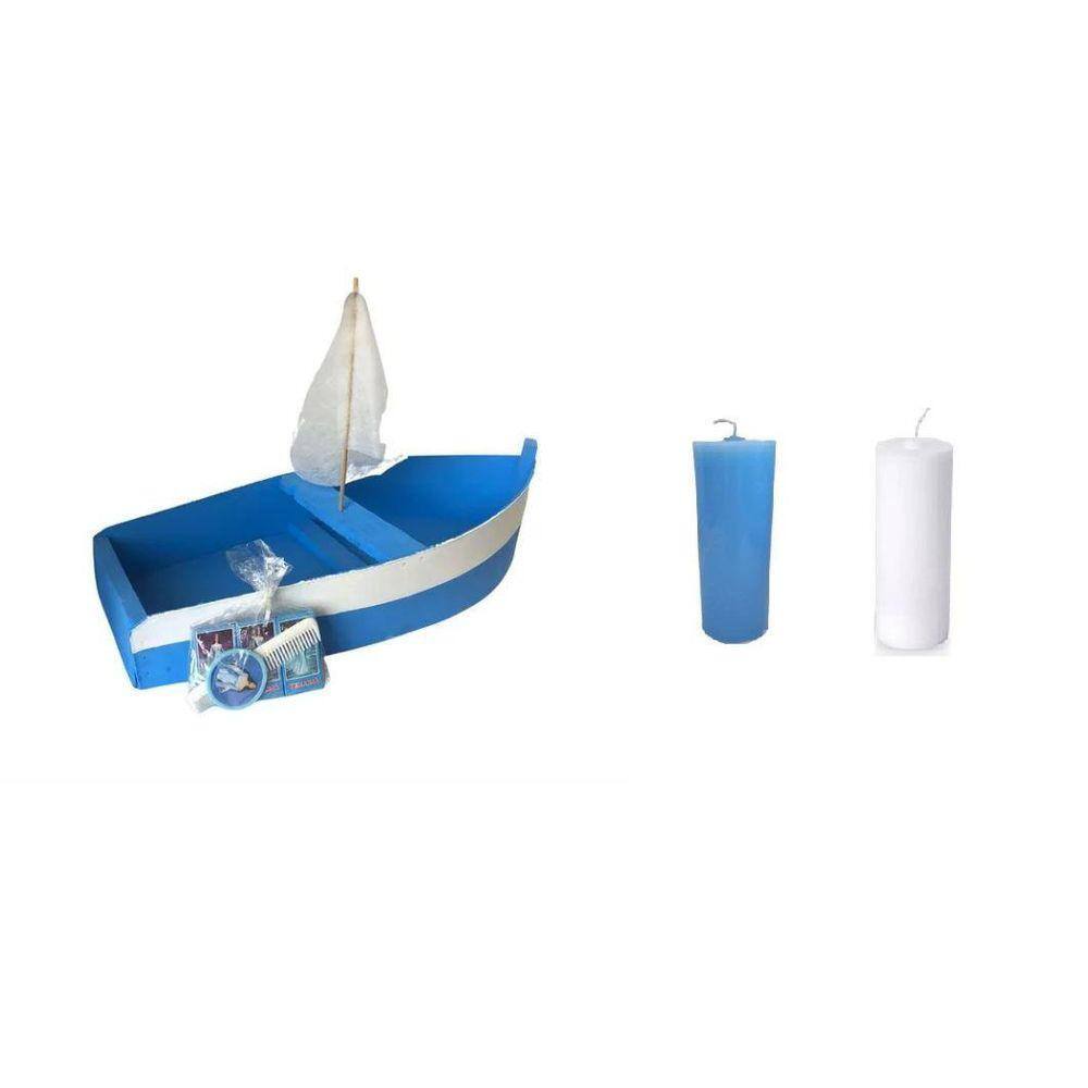Barco Iemanjá Grande 60 Cm + Velas Azul E Branca + Kit