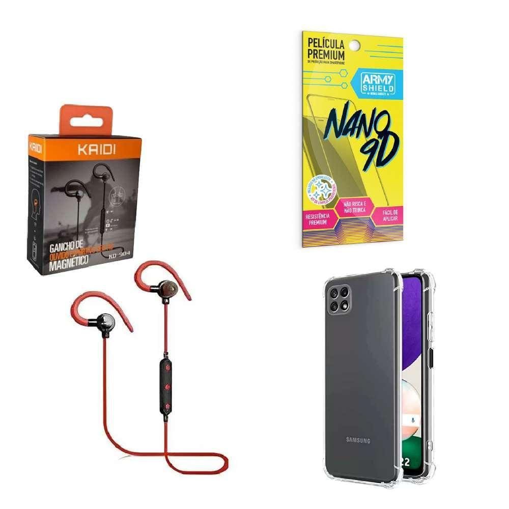 Kit Capinha Samsung A22 5G Fone Bluetooth E Película 9D