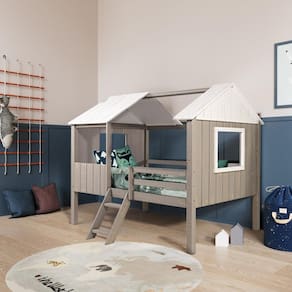 Cama Infantil Cabana em Madeira Maciça Teddi Cinza Rústico/Branco Rústico