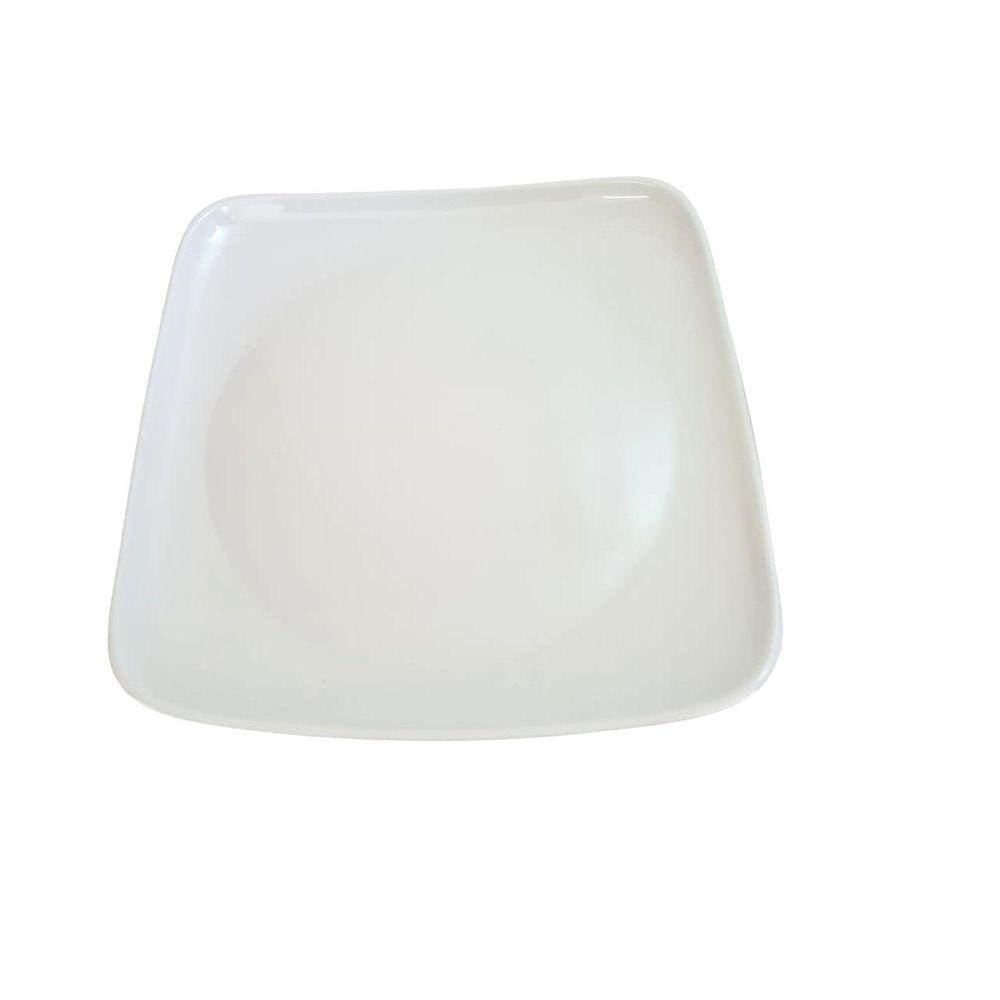 Prato Plástico Melamina Branco Quadrado Refeição 24Cm- 20Un