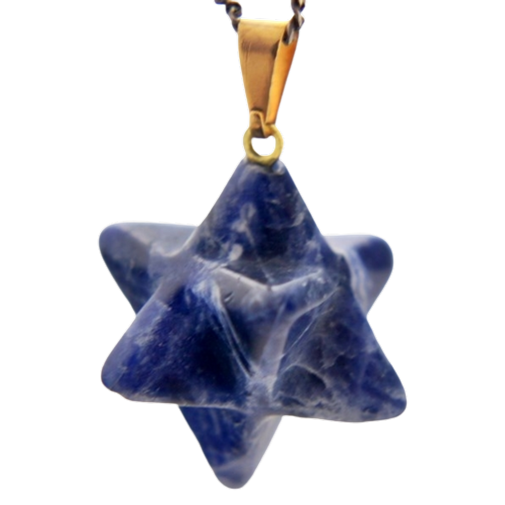 Colar Merkaba Pedra Sodalita Azul Presilha Dourada