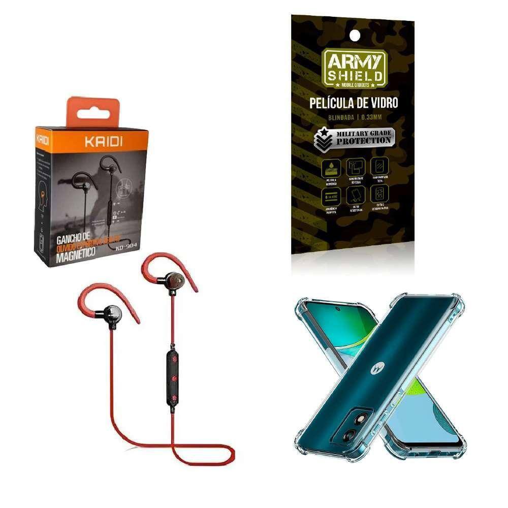 Kit Capinha Moto E13 Fone Bluetooth E Película 3D