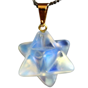 Colar Merkaba Pedra da Lua Opalina Presilha Dourada