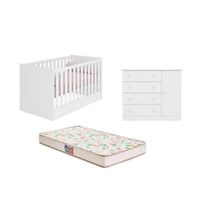 Berço Mini Cama Americano Doce Sonho com Colchão Gazin e Comoda Sapateira Doce Sonho Branco - FdECOR