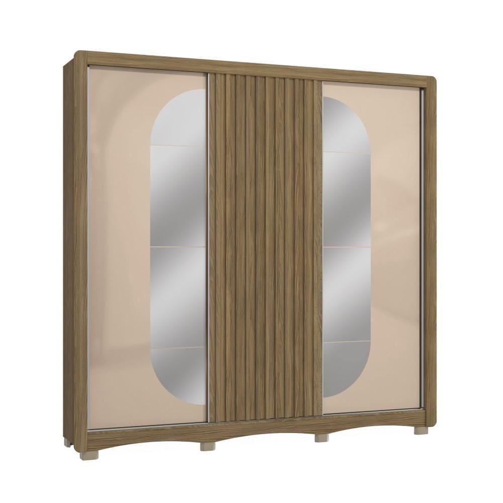 Guarda-Roupa Casal Kappesberg 3 Portas de Correr com Espelho Marrom Bege - CB01N576