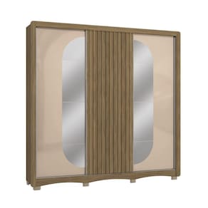 Guarda-Roupa Casal Kappesberg 3 Portas de Correr com Espelho Marrom Bege - CB01N576