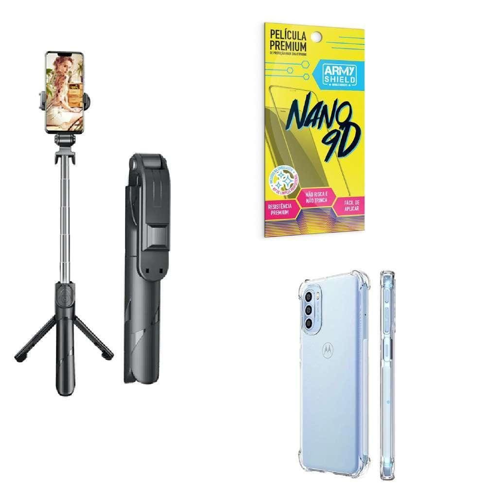 Kit Tripé De Selfie + Capinha Motorola G52 + Película 9D