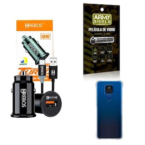Kit Carregador Veicular + Capa Motorola E7Plus + Película 3D