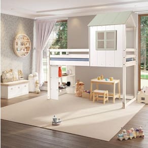 Cama Alta Infantil Cabana Family com Estante Casatema Branco/Verde