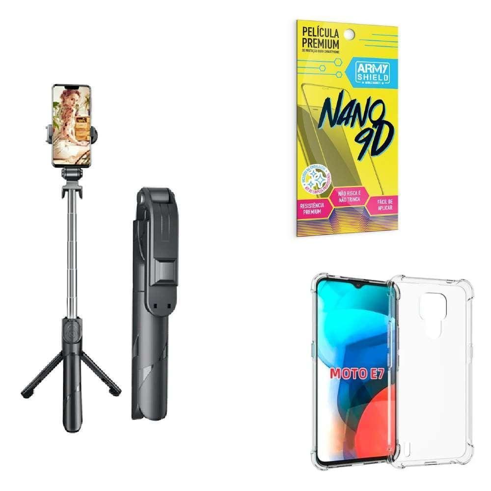 Kit Tripé De Selfie + Capinha Motorola E7 + Película 9D