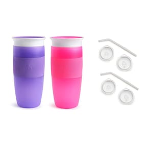 Conjunto Cup Munchkin Miracle de 14 onças com 2 zíperes e tampa de palha, pacote com 2
