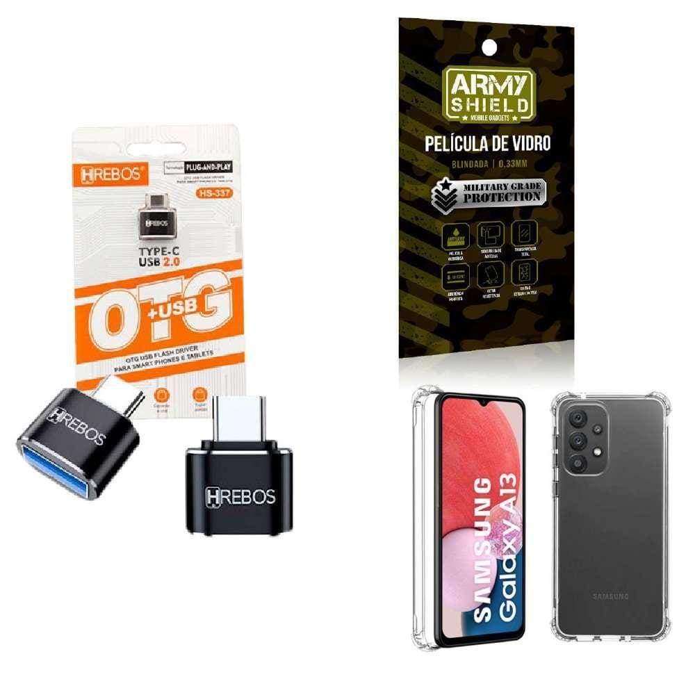 Kit Usb Para Tipo C + Capinha Samsung A13 4G + Película 3D