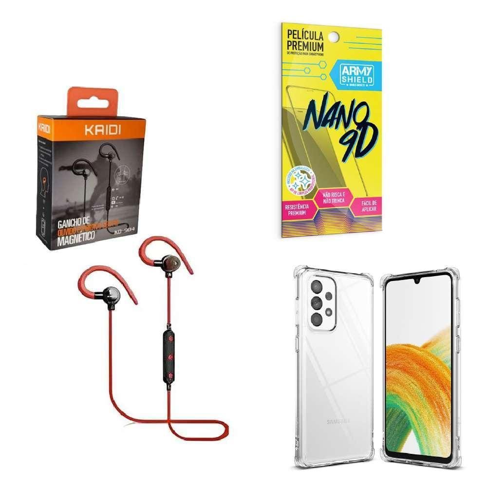 Kit Capinha Samsung A33 Fone Bluetooth E Película 9D