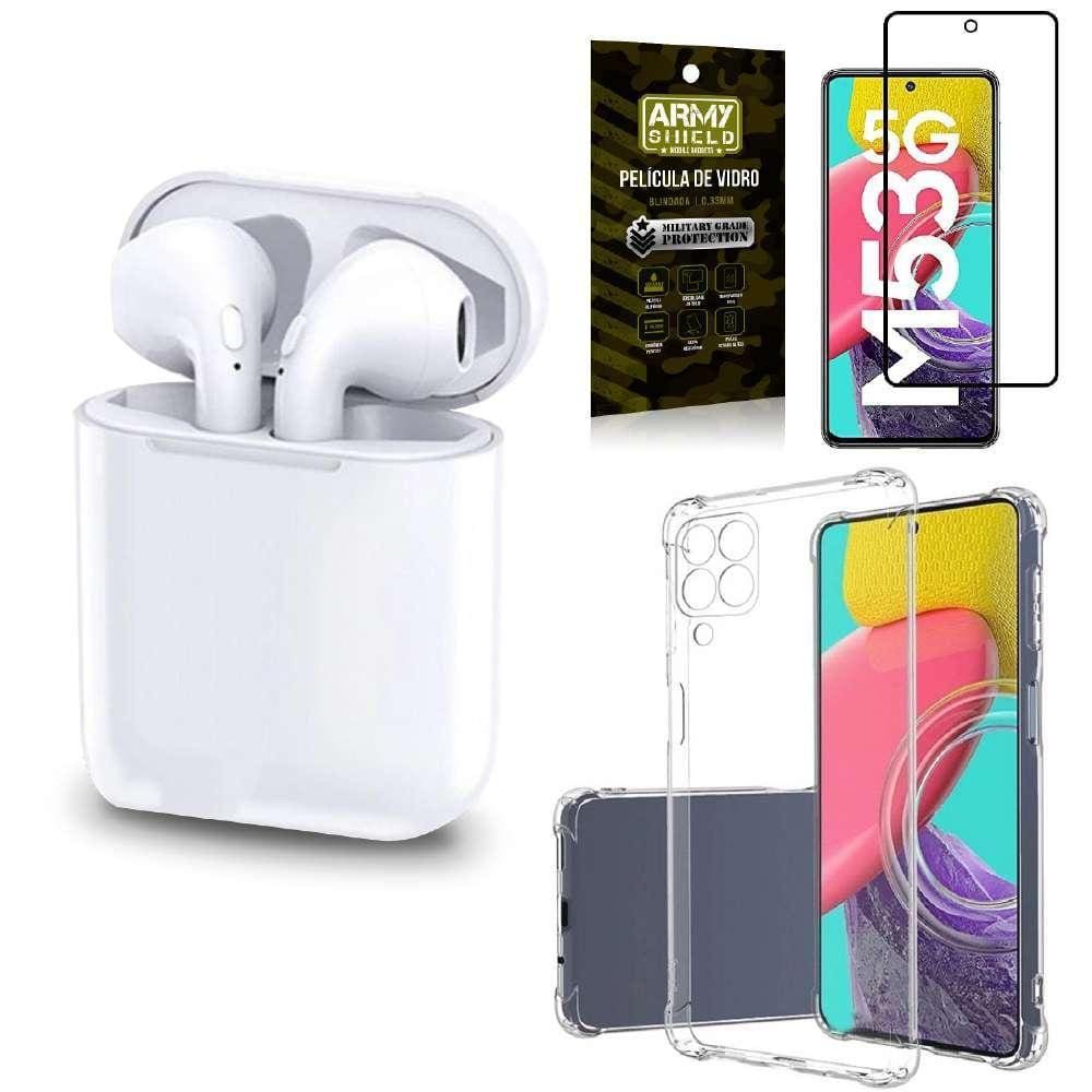 Kit Fone Sem Fio Tws Gold Samsug M53 + Capinha + Película 3D