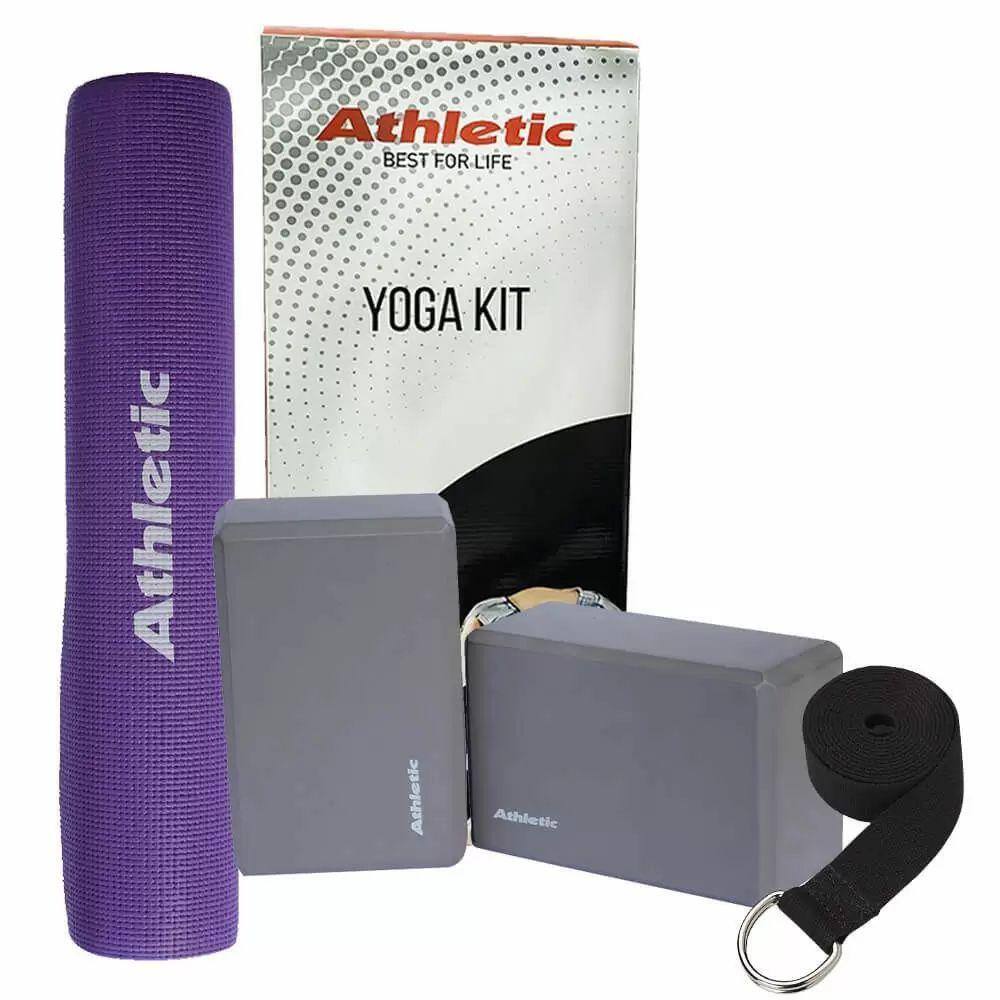 Kit Yoga Athletic Tapete + Bloco + Cinto de Alongamento