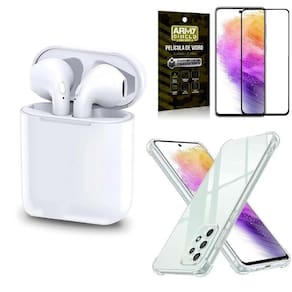Kit Fone Sem Fio Tws Gold Samsug A73 + Capinha + Película 3D