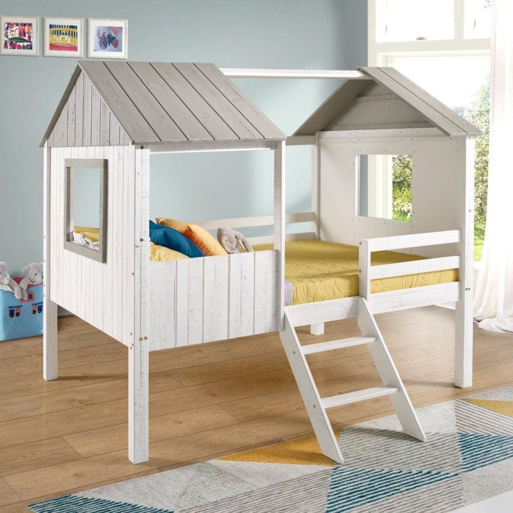 Cama Cabana Teddi Branco Rústico/Cinza Rústico