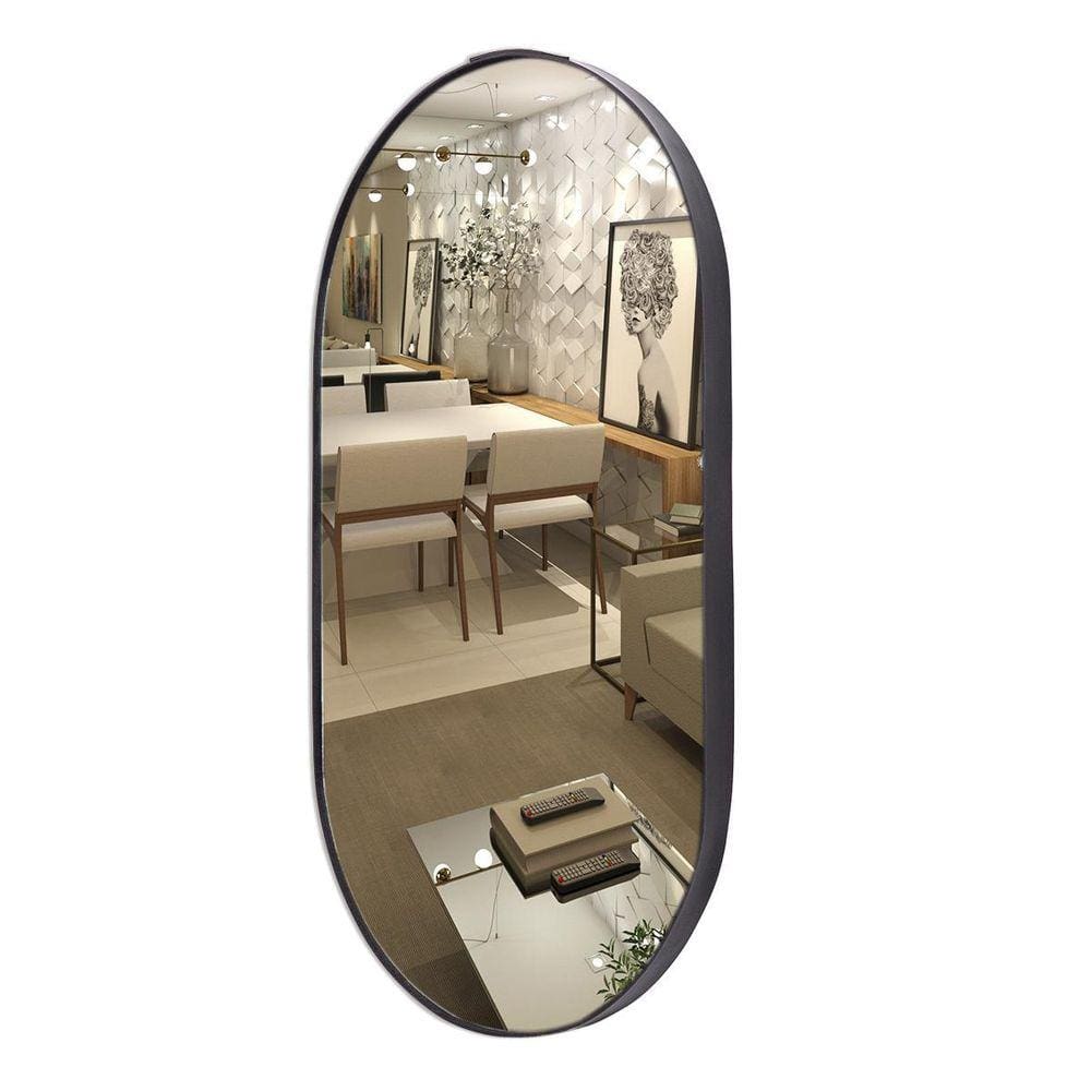 Espelho Decorativo Oval Corpo Inteiro Luxo Com Moldura Couro