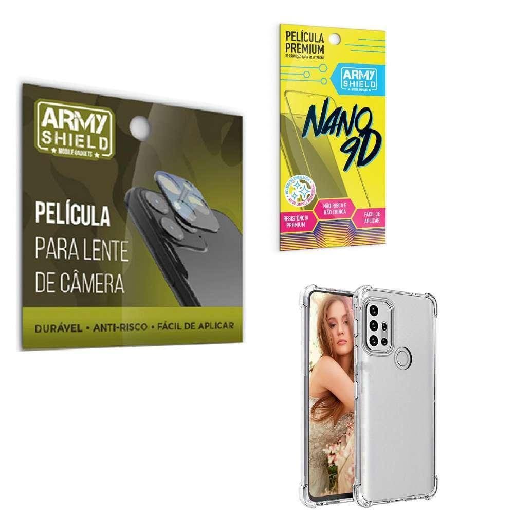 Kit Película De Câmera E Tela Moto G30 + Capinha Anti Shock