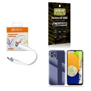 Capinha Samsung A03 + Adaptador P2 Para Tipo C + Película 3D