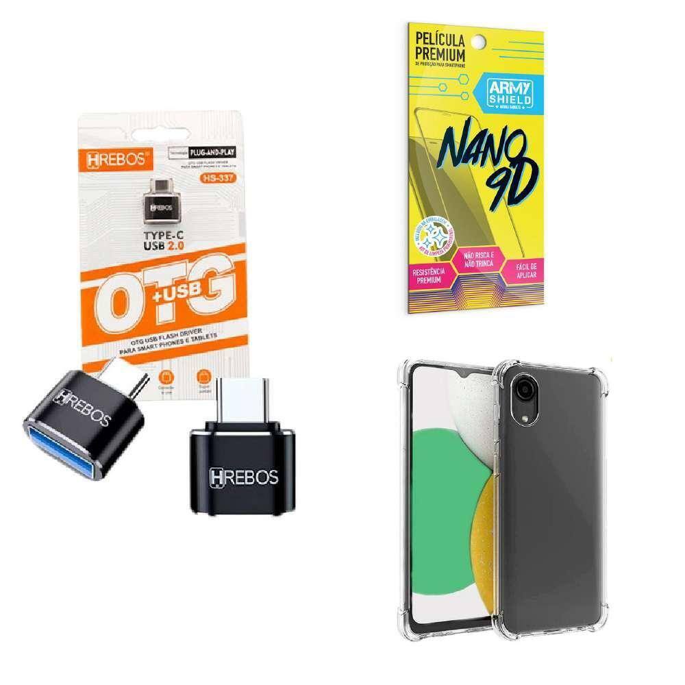 Kit Usb Para Tipo C + Capinha Samsung A03 Core + Película 9D