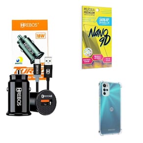 Kit Carregador Veicular + Capinha Motorola G22 + Película 9D