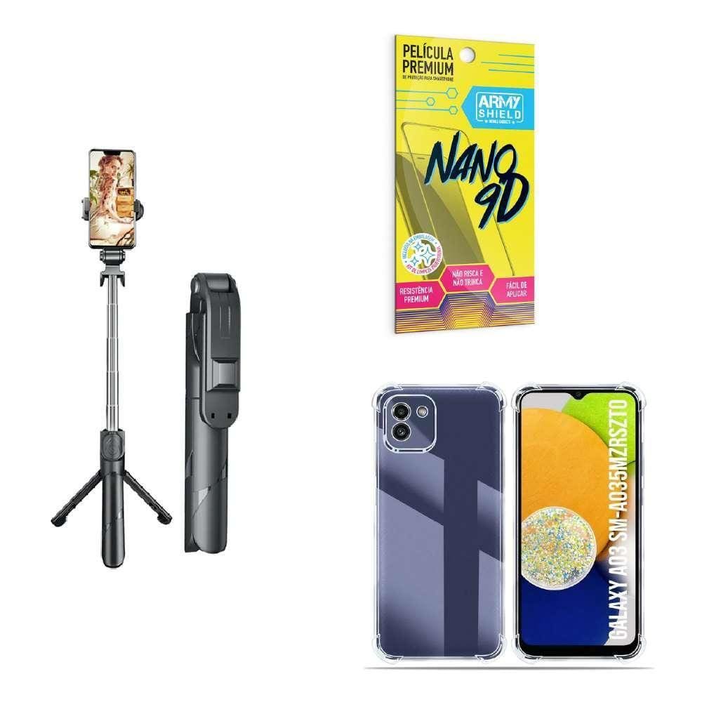 Kit Tripé De Selfie + Capinha Samsung A03 + Película 9D