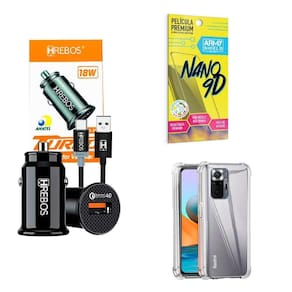 Kit Carregador Veicular + Capa Mi Note10 Pro + Película 9D