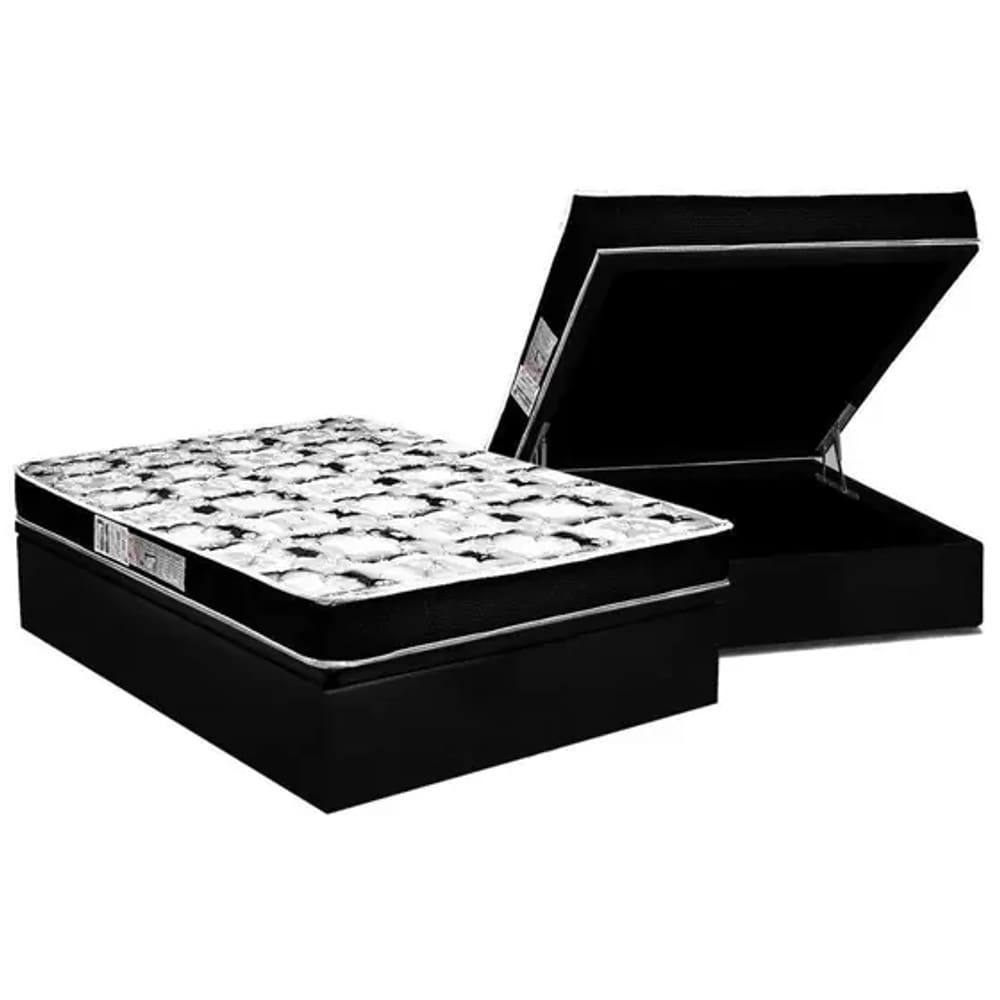 Cama Bau Casal Blindado + Colchão D23 Pró Black (138x188x56) - Luckspuma