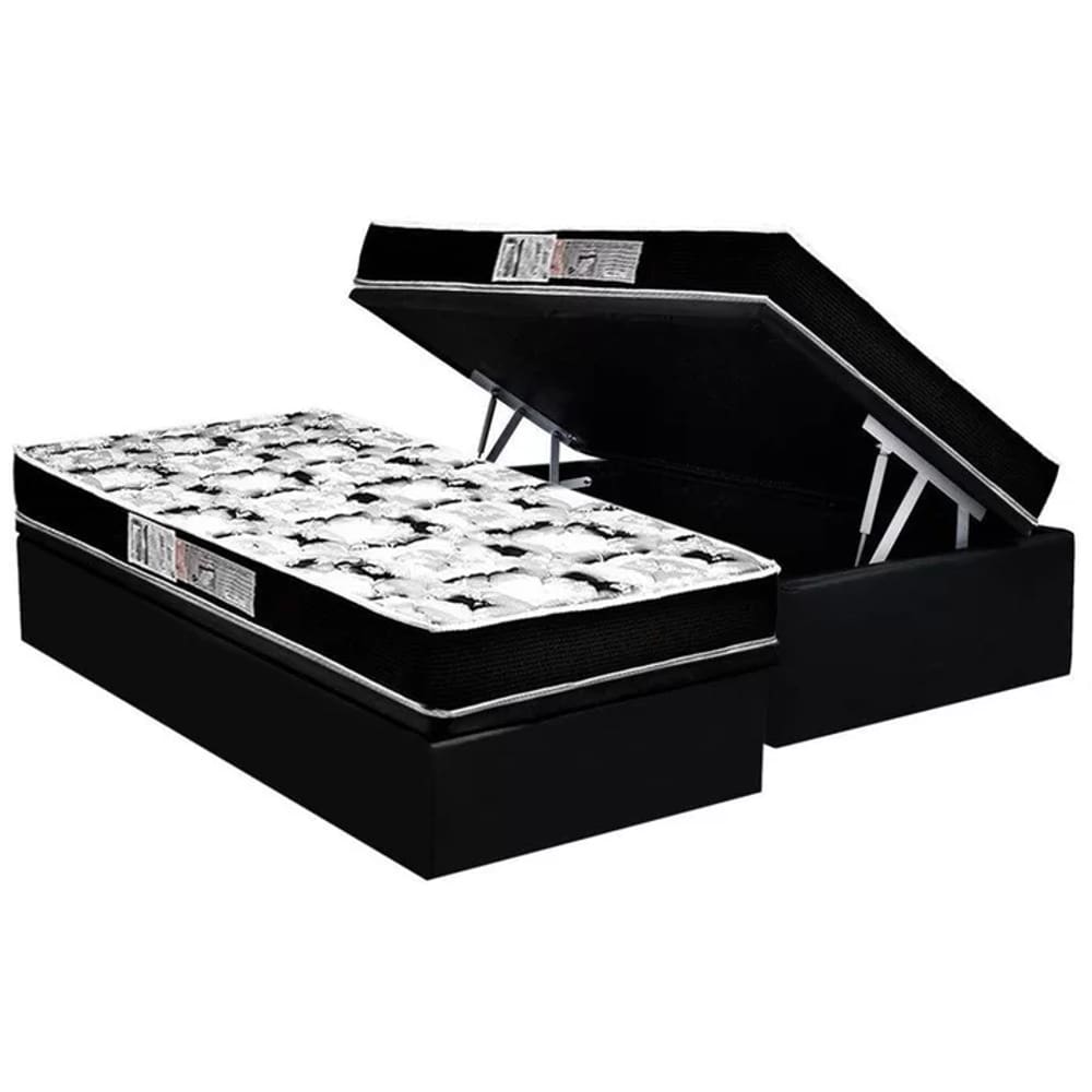 Cama Baú Solteiro Blindado + Colchão D23 Pró Black (088x188x56) Luckspuma