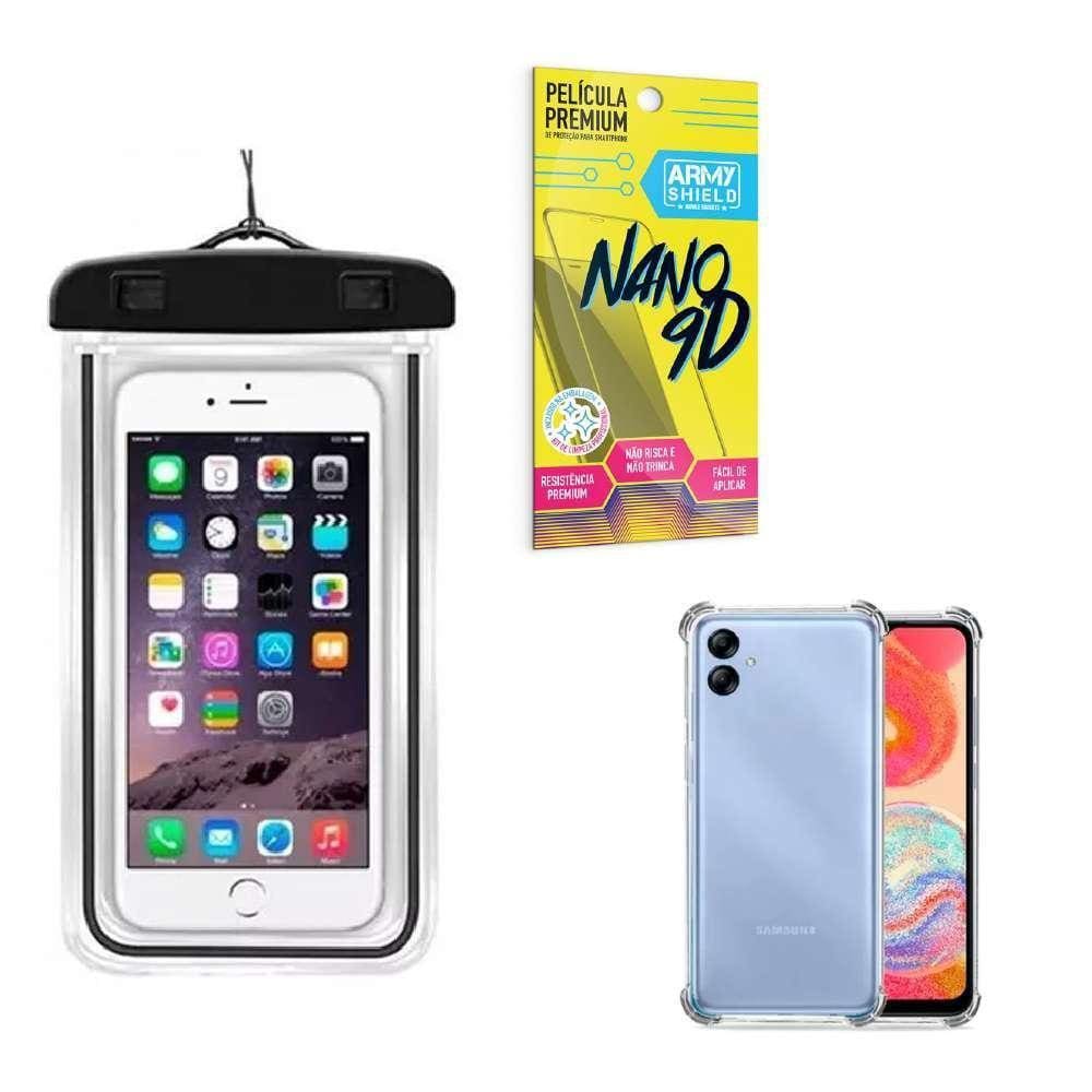 Capinha Samsung A04 E + Capa Prova Dágua + Película Nano 9D