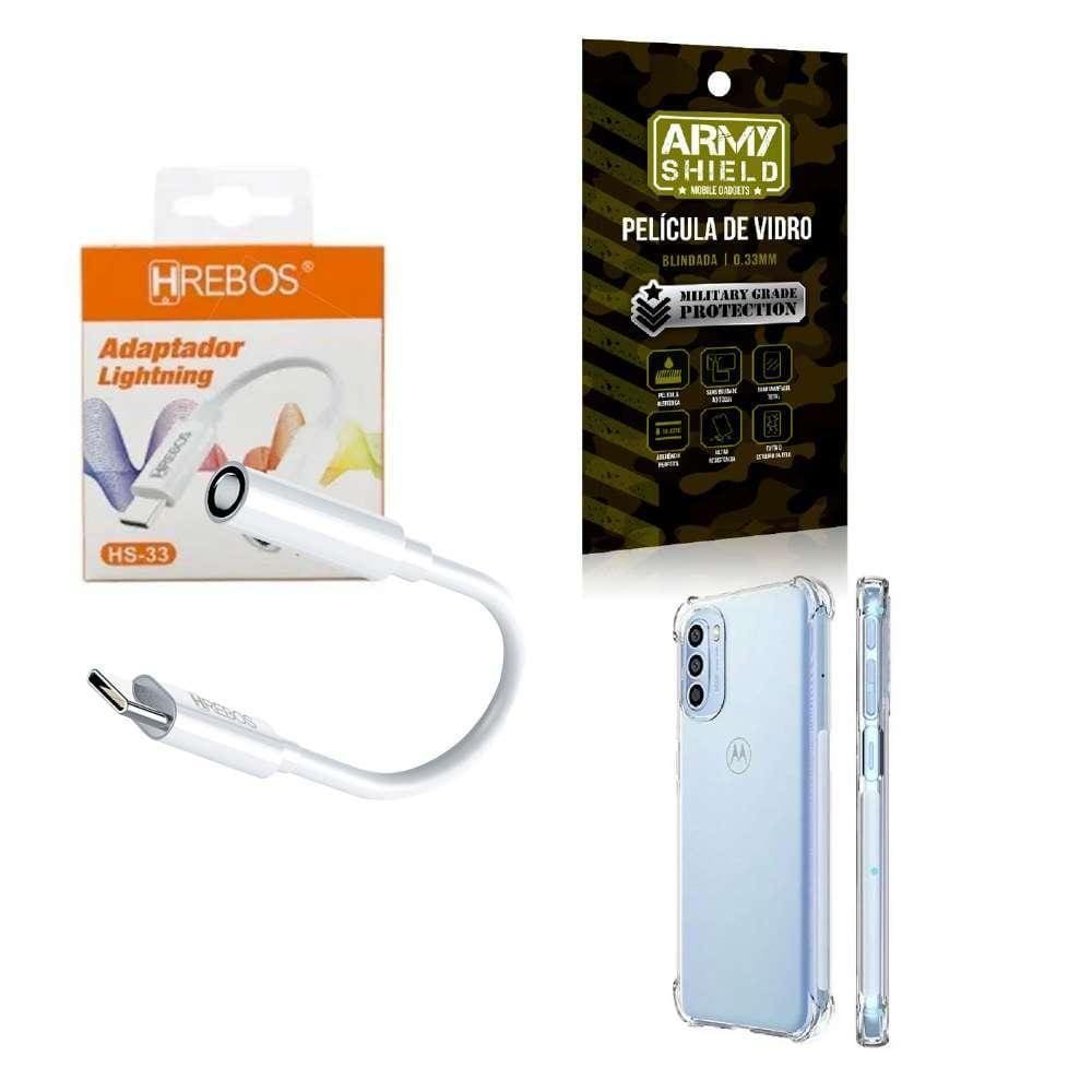 Capa Motorola G41 + Adaptador P2 Para Tipo C + Película 3D
