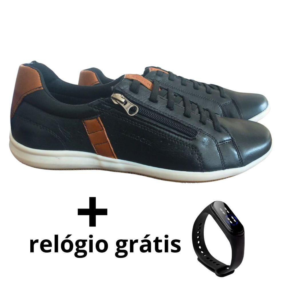 Sapatênis Masculino Laroche Couro Ziper Cadarço De Elástico