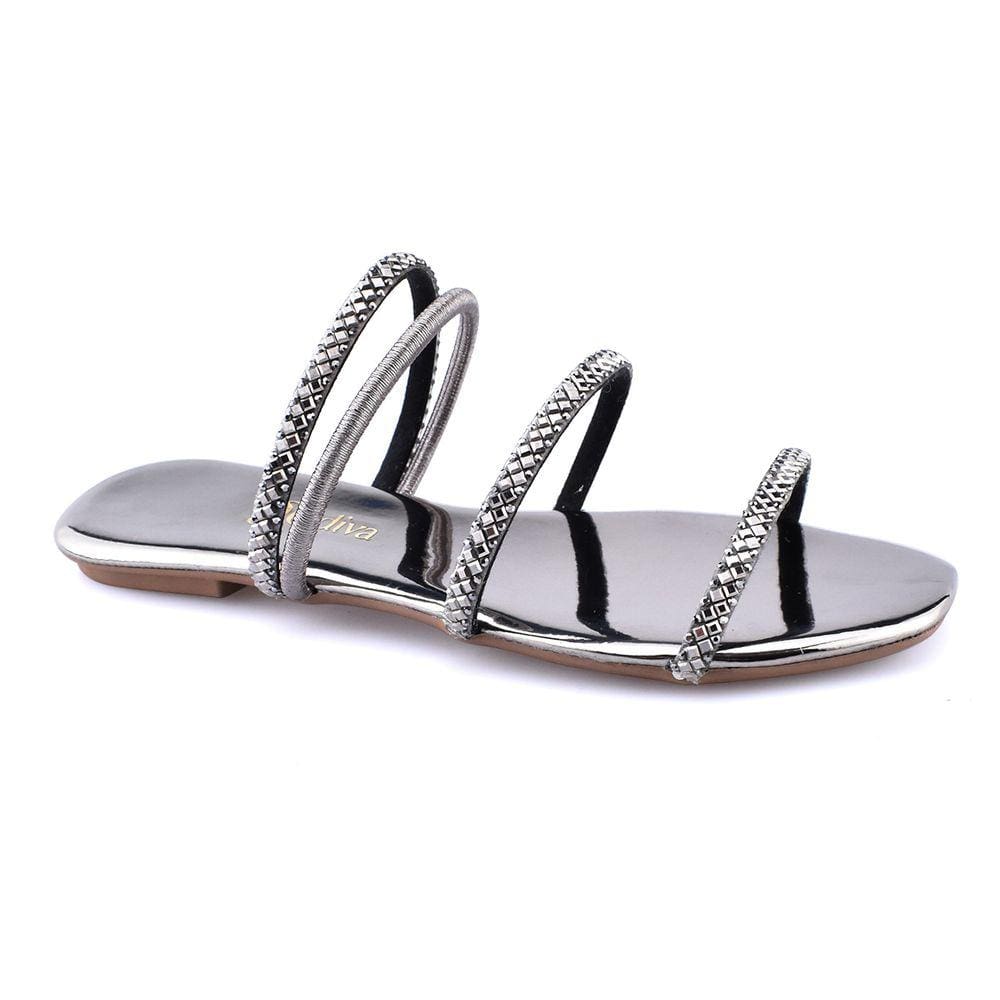 Rasteira Sandalia Carol Cristal Strass Prata Velho Godiva 334002