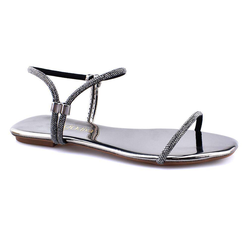 Sandália Rasteira Amanda Prata Velho Godiva Tiras Strass 334005
