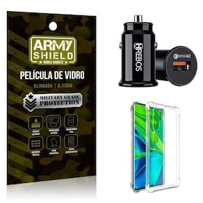 Carregador Veicular Turbo Com Capa Mi Note 10 E Película 3D